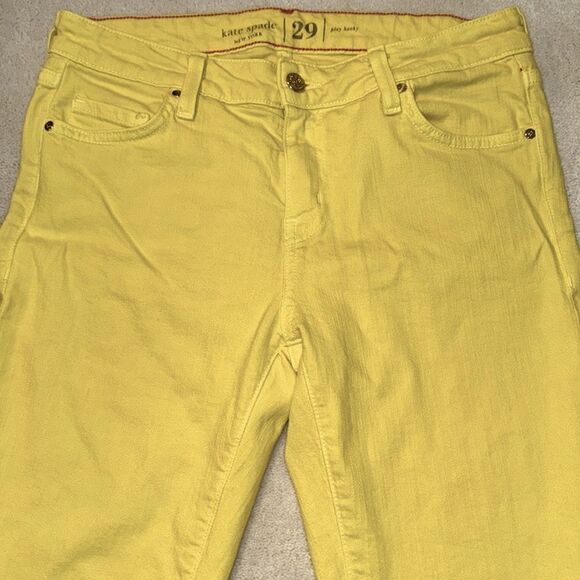 Kate Spade Play Hooky Broome Street Yellow Stretch Denim Capri Pants Sz 29 - Picture 2 of 13